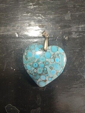 Turquoise Mosaic Heart Pendant Necklace - Unbranded